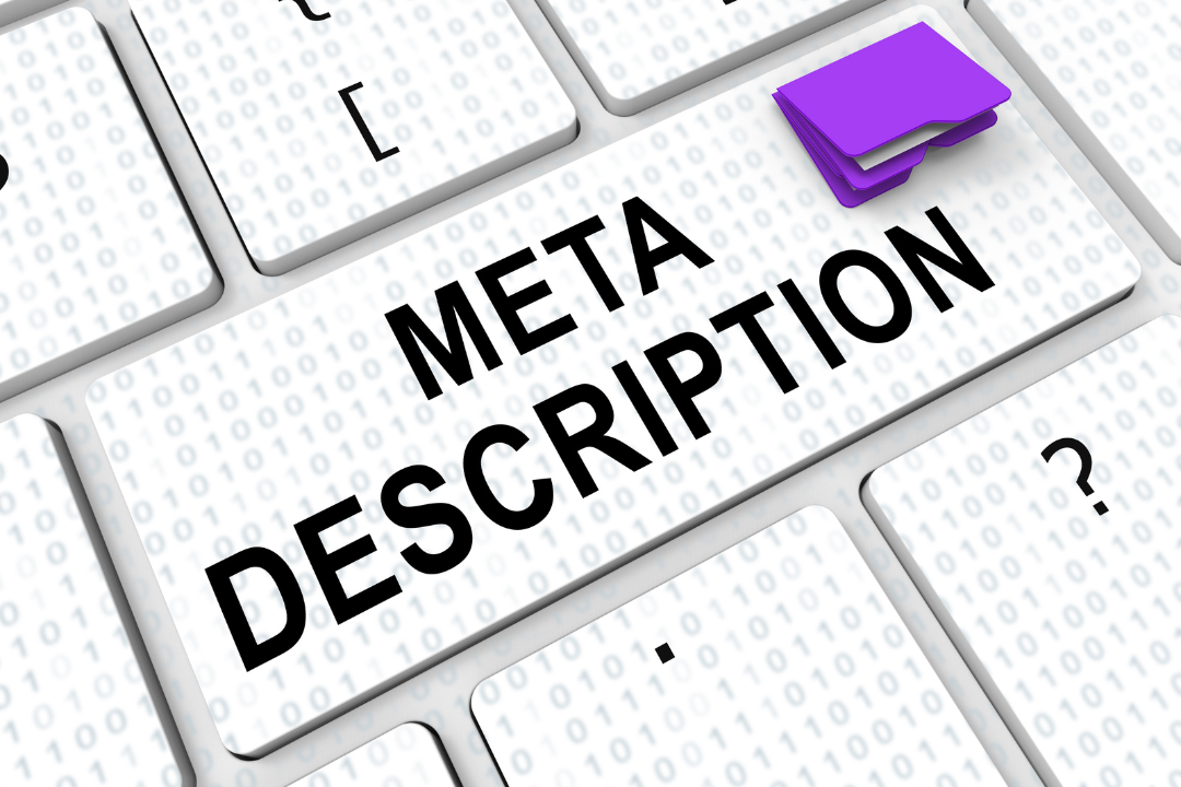 A digital infographic showing website optimization elements like title tags, meta descriptions, keywords, and internal linking in a modern workspace setting.