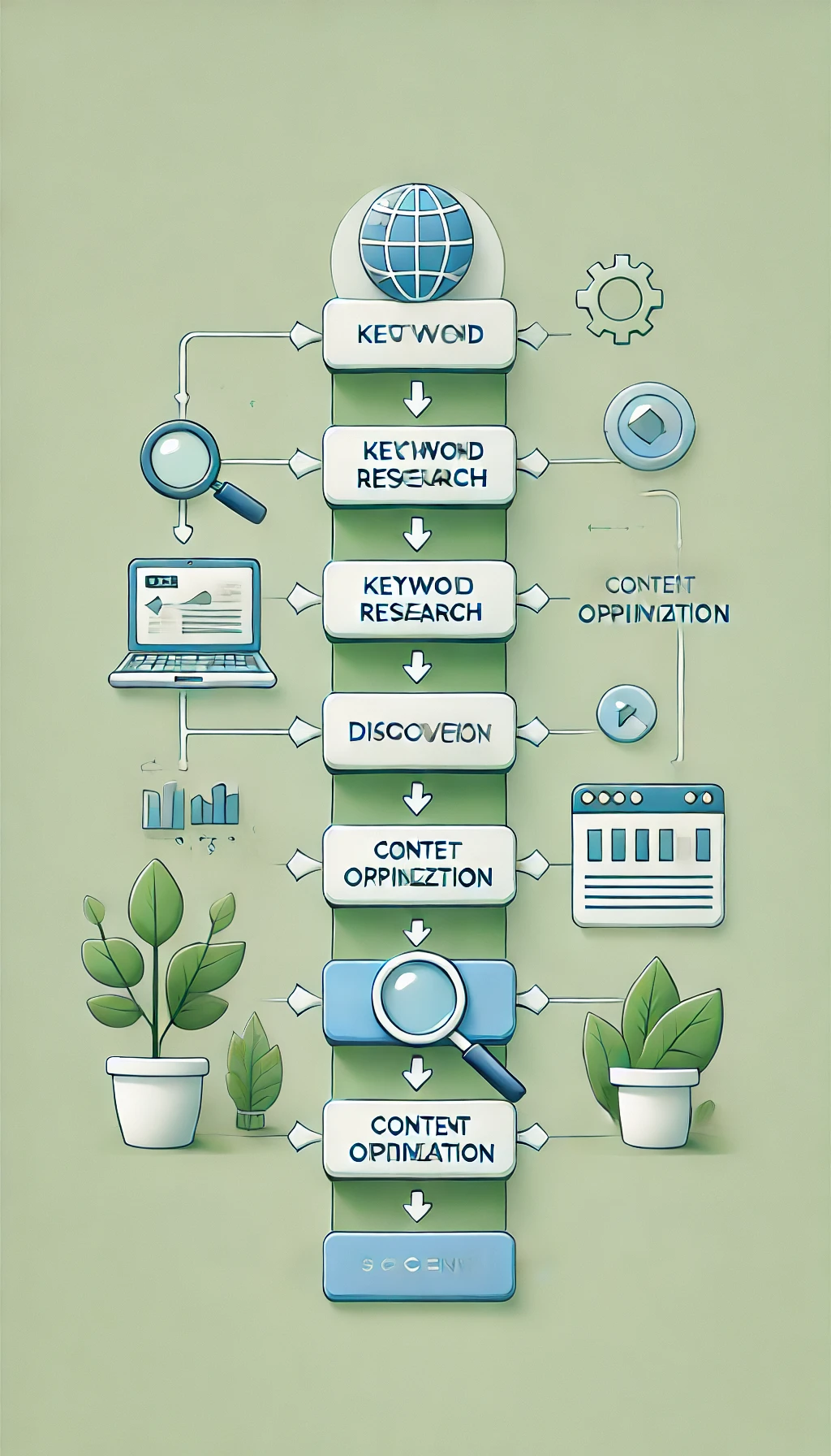 Flowchart of keyword research process from discovery to optimization.
