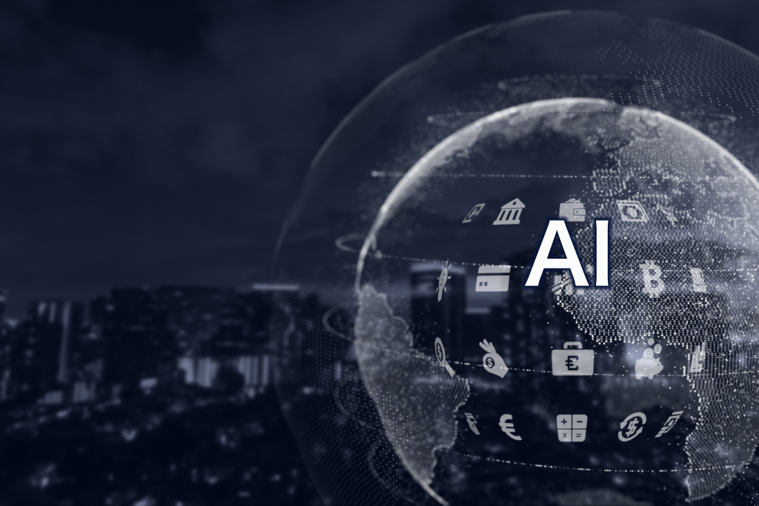 A conceptual image of AI-powered search (e.g., brain-shaped algorithm scanning through various types of digital content like text, video, schema).