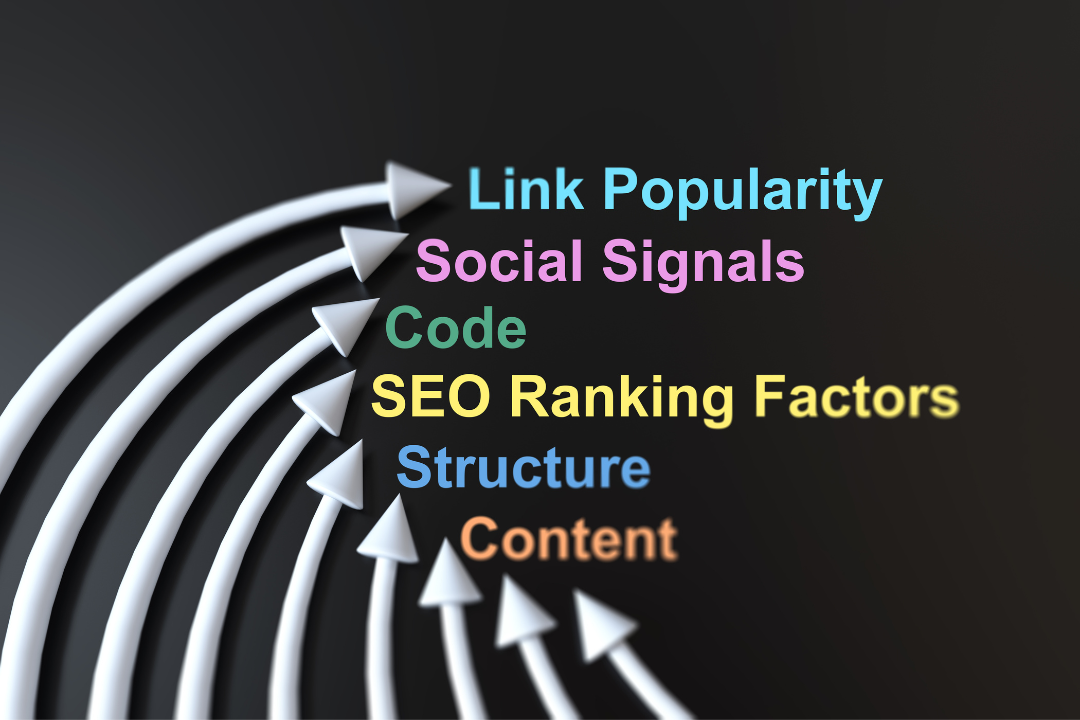 A diagram-style image illustrating Google's ranking factors. Include icons or symbolic visuals for backlinks, mobile-first indexing, technical SEO, and page experience metrics. Use a clean, modern layout.