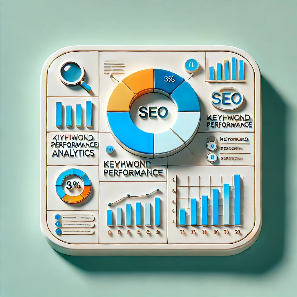  A focused pie chart and bar graphs representing keyword ranking analysis
