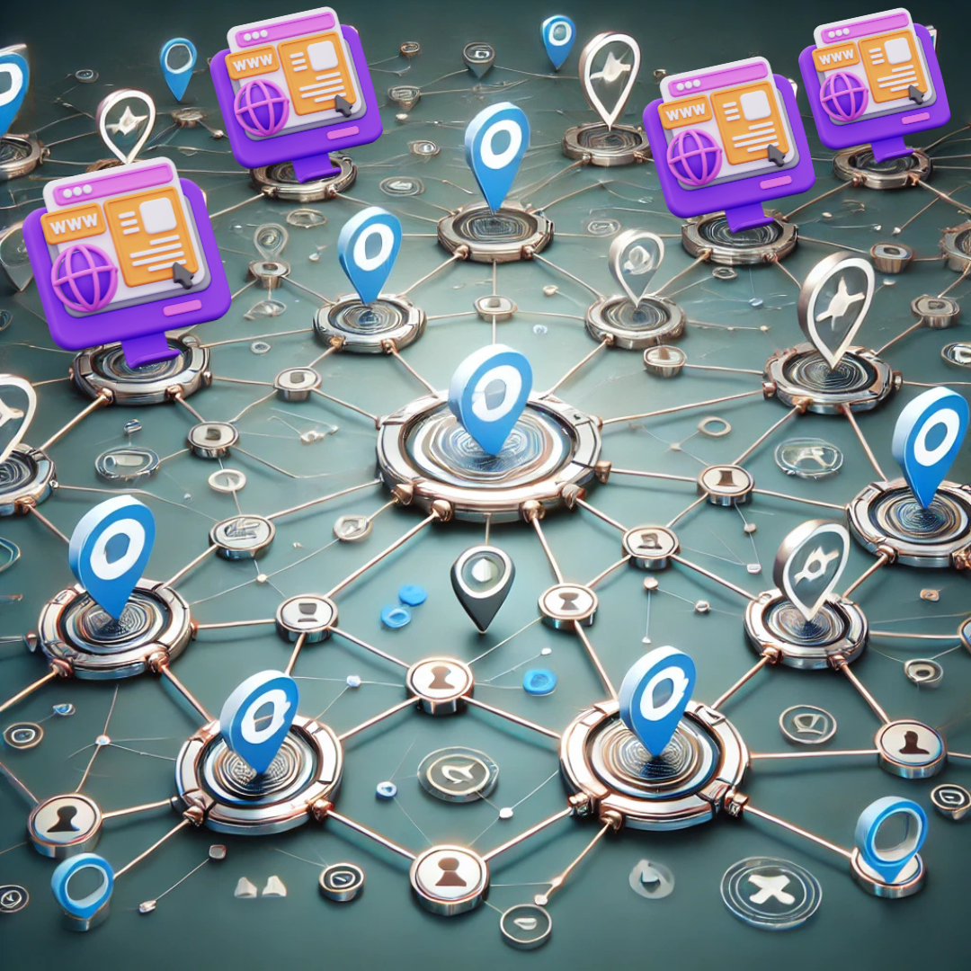 Network of backlinks represented by interconnected websites