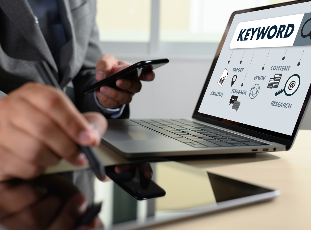 Tools for LSI keyword research on a laptop screen