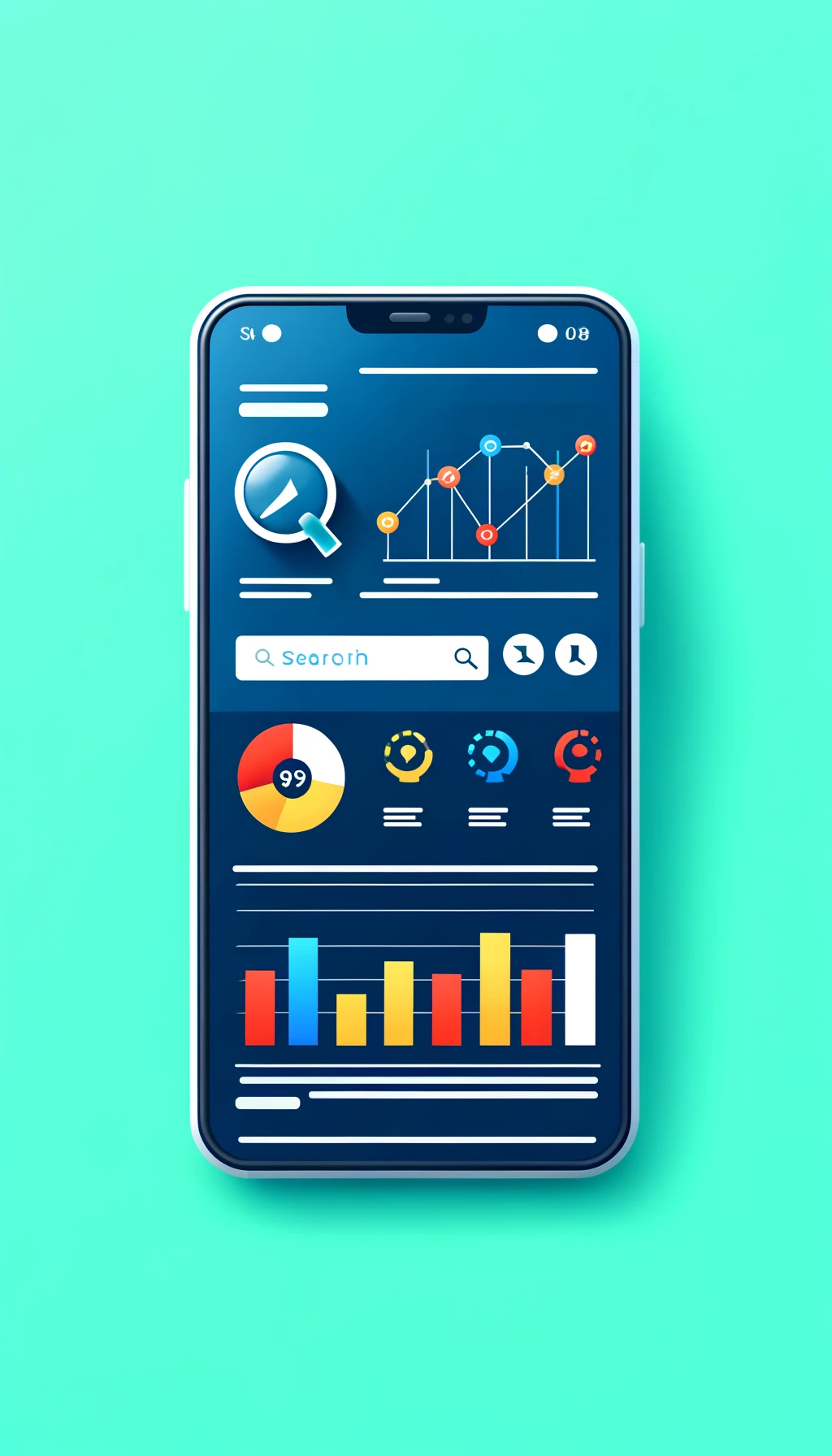  A vertical design showcasing a keyword tracking report with line graphs and search engine data