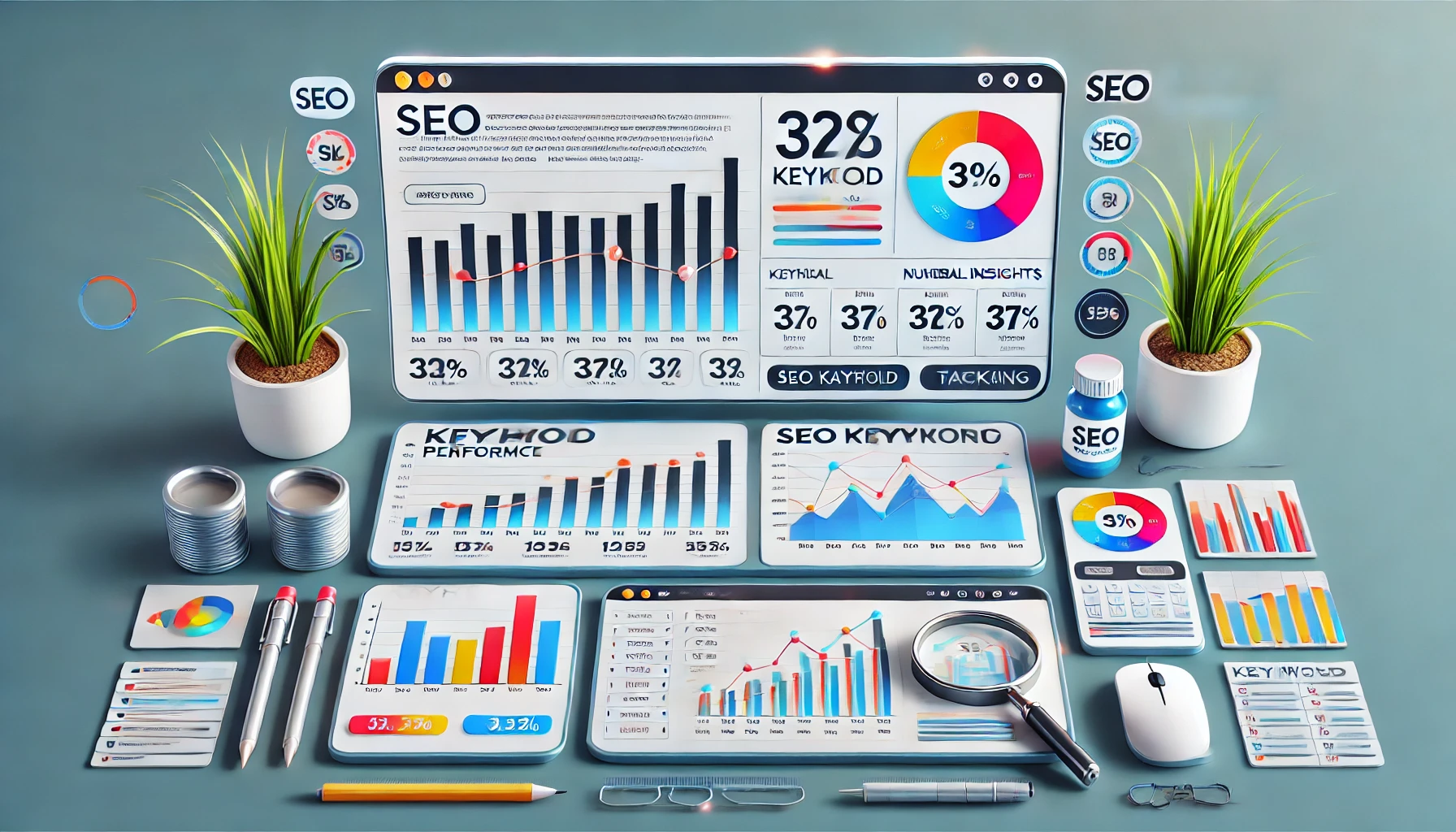 A horizontal graph showing keyword performance metrics in an analytics dashboard