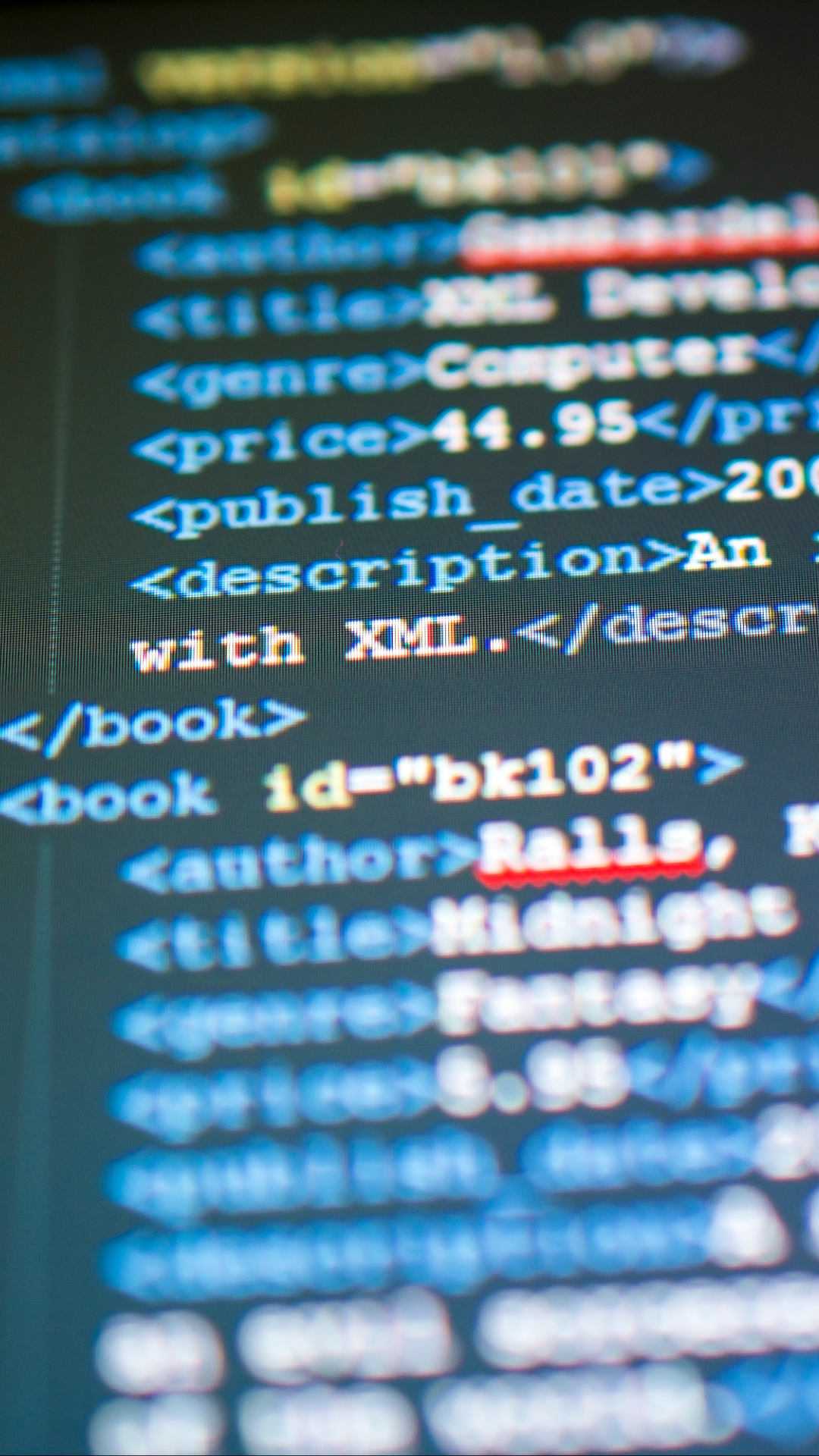 Close-up of an XML sitemap file in a text editor with structured XML code